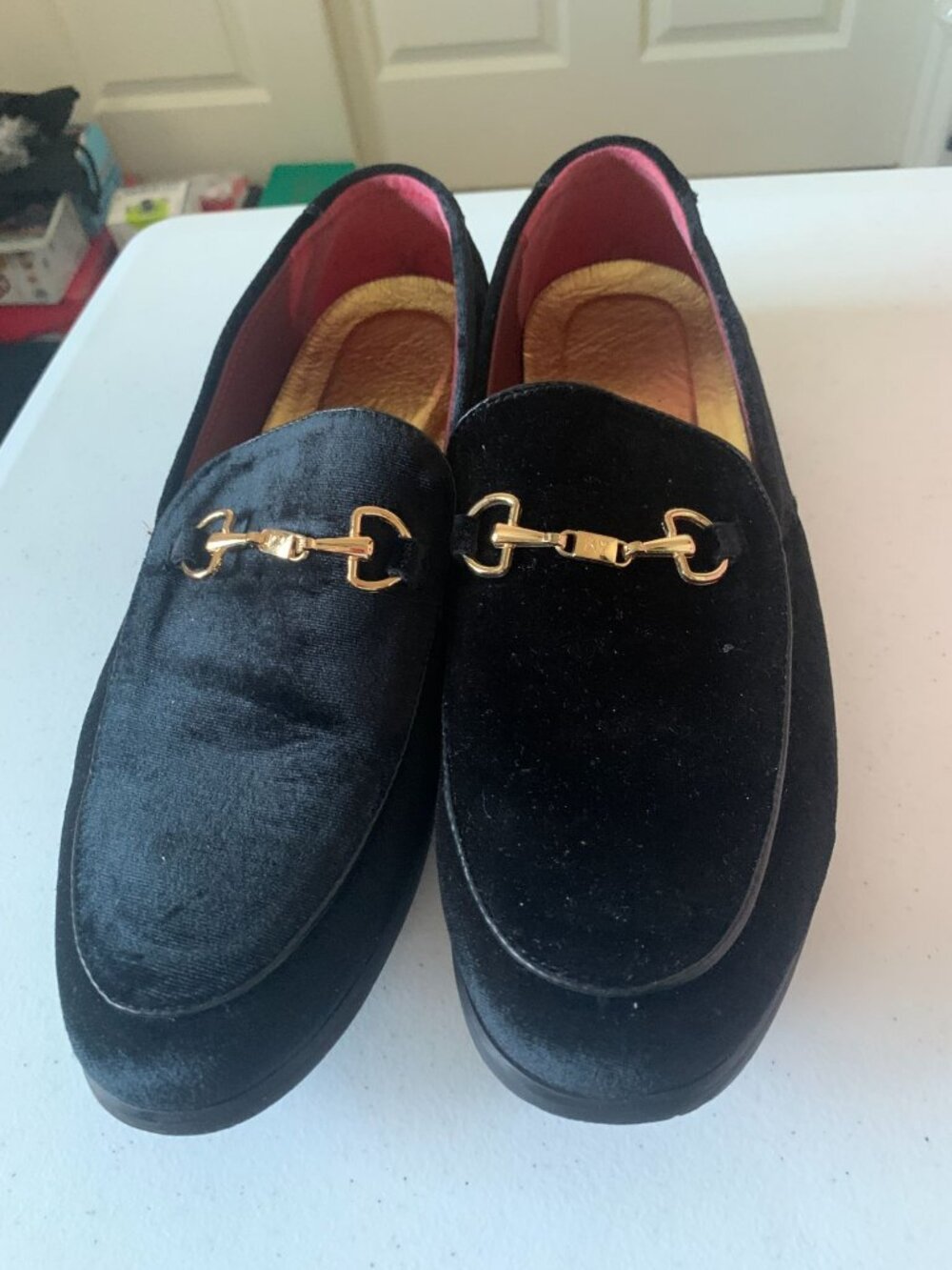 Shoes Black Velvet Loafers With Gold Horsebit Detail Size 45 Mens Slip-On Dress